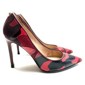 VALENTINO Patchwork Camo Pointed Toe Pump size EU 37 US 7 Wine Camo Print Heels